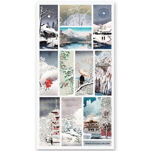 3 for $15 - Japanese Print Winter Scenes - 1 Japan Sticker‎ Sheet - NEW